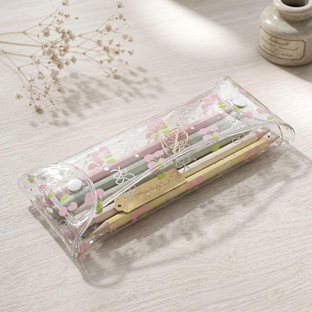 Transparent Pen Bag Strawberry/Cherry Print Stationery Pouch Simple Pencil Pouch Students Gift