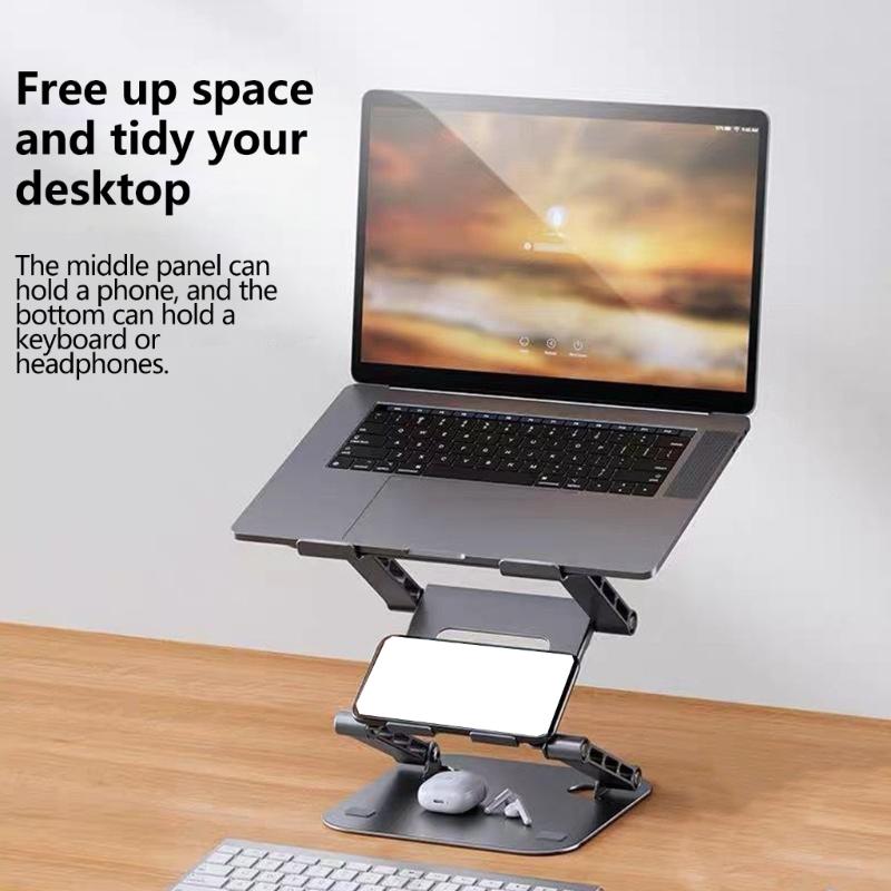 Foldable 3 Layer 4 Shaft Adjustable Laptop Stand Support Holder For 17.3inch Notebook Carbon Steel And Silicone