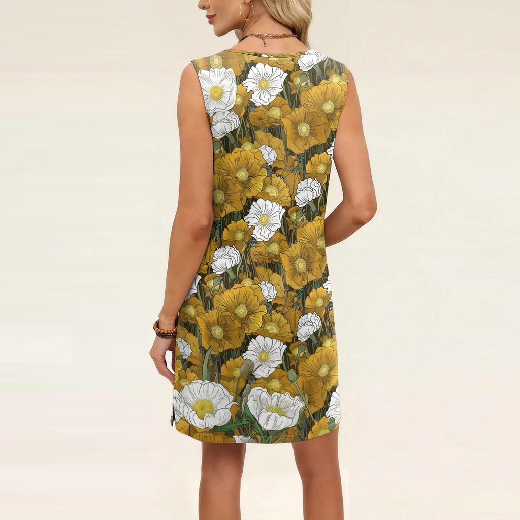 Women's Loose-Fit Casual Printed Split-Hem Sleeveless A-Line Dress