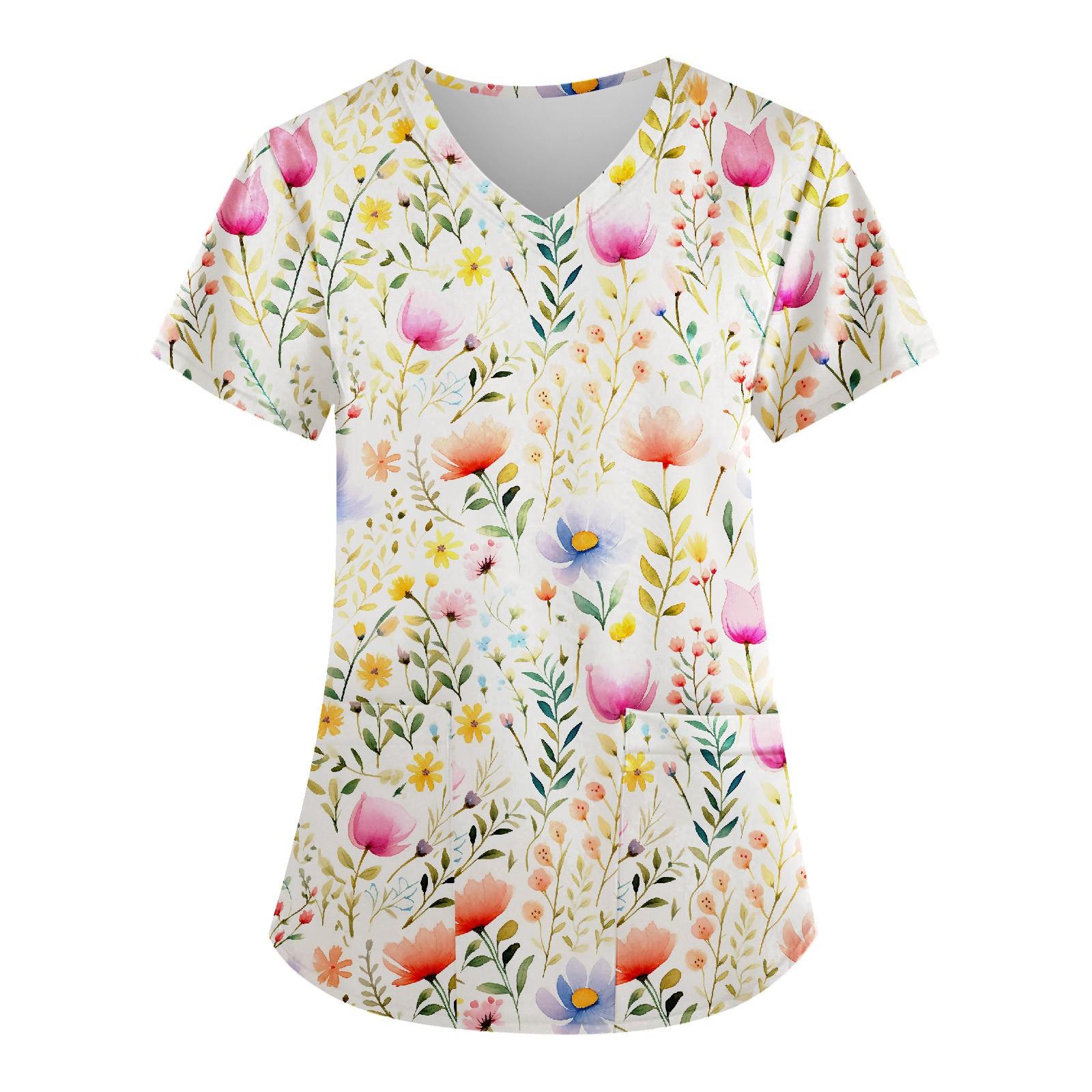 

Рабочая форма больших размеров с принтом, топы для женщин, забавные футболки с короткими рукавами и v-образным вырезом с принтом, рабочая одежда, футболка с карманами XL жёлтый