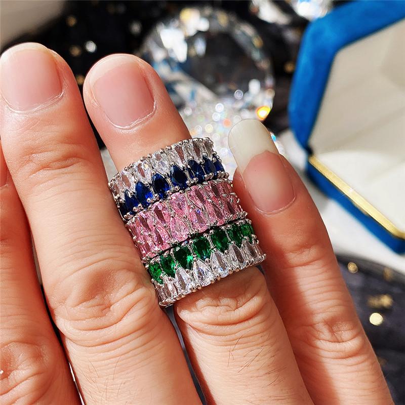 Fashion Eternity Promise Rings Women Colorful Cubic Zircon Stylish Female Accessories for Party Daily Wear Luxury Jewelry