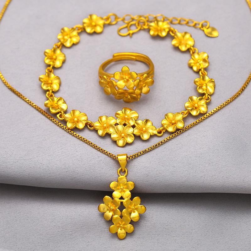 Gold Color Jewelry Sets For Women Multi Flowers Finger Ring Bracelet Necklace S Set Wedding Jewellery Accessories Bijoux Gift