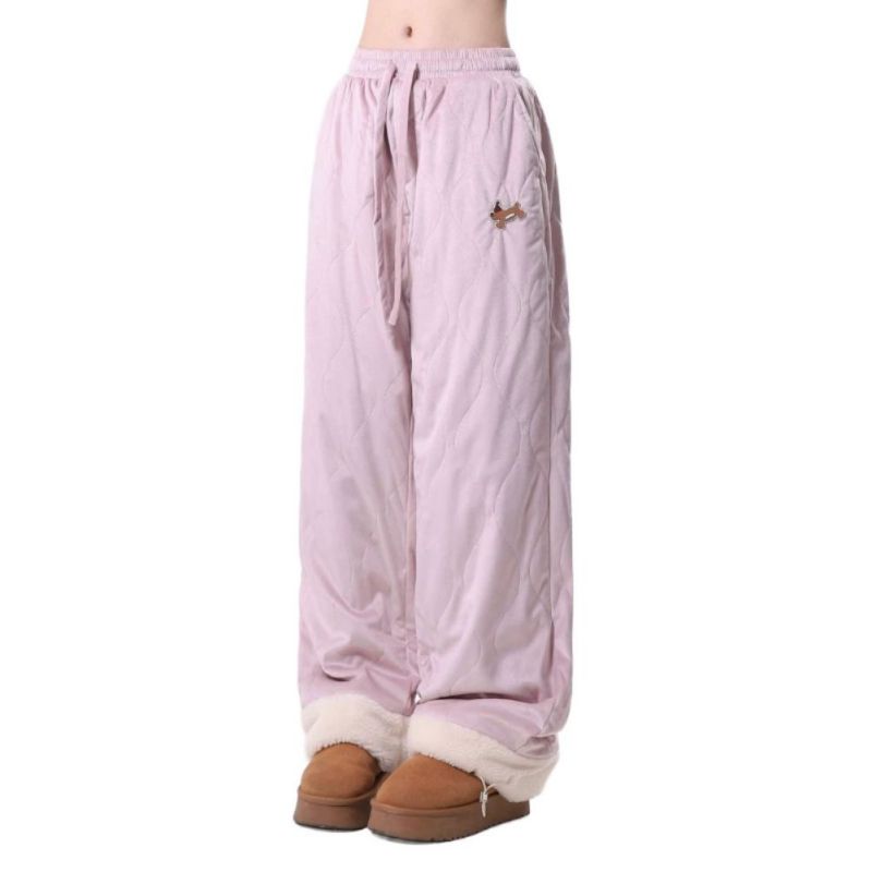 Women s Winter Loose-Fit Thickened Warm Straight-Leg High-Waisted Wide-Leg Pants 2XL