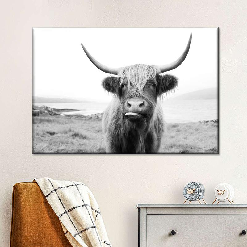Amazing Portrait of Scottish Highland Cow Wall Pictures Canvas Painting Animal Posters Prints Living Room Home Decor