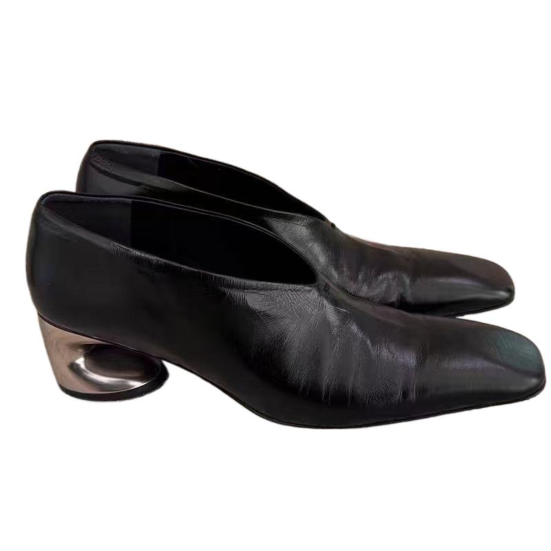 

Women Chelsea High Heels Square Toe Shoes 2026 Trend New Party Dress Elegant Chunky Leather Shoes Sexy Outdoor Zapatillas Mujer 35 чёрный