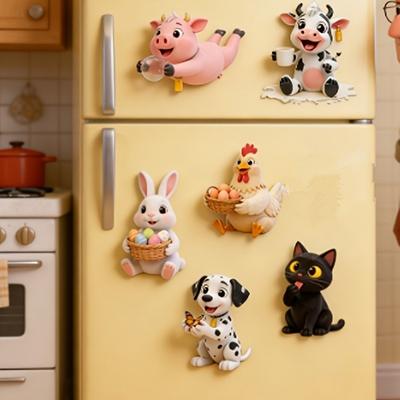 6pcs Acrylic Magnetic Refrigerator Stickers Rabbit Cartoon Animal Magnets Kids Room