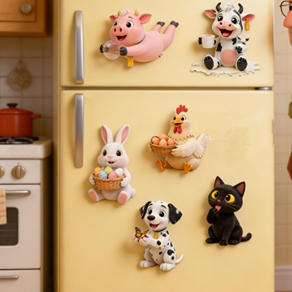 6pcs 2D Flat Dog Cat Fridge Magnets Acrylic Fridge Decor Magnetic Refrigerator Stickers  Home Decor