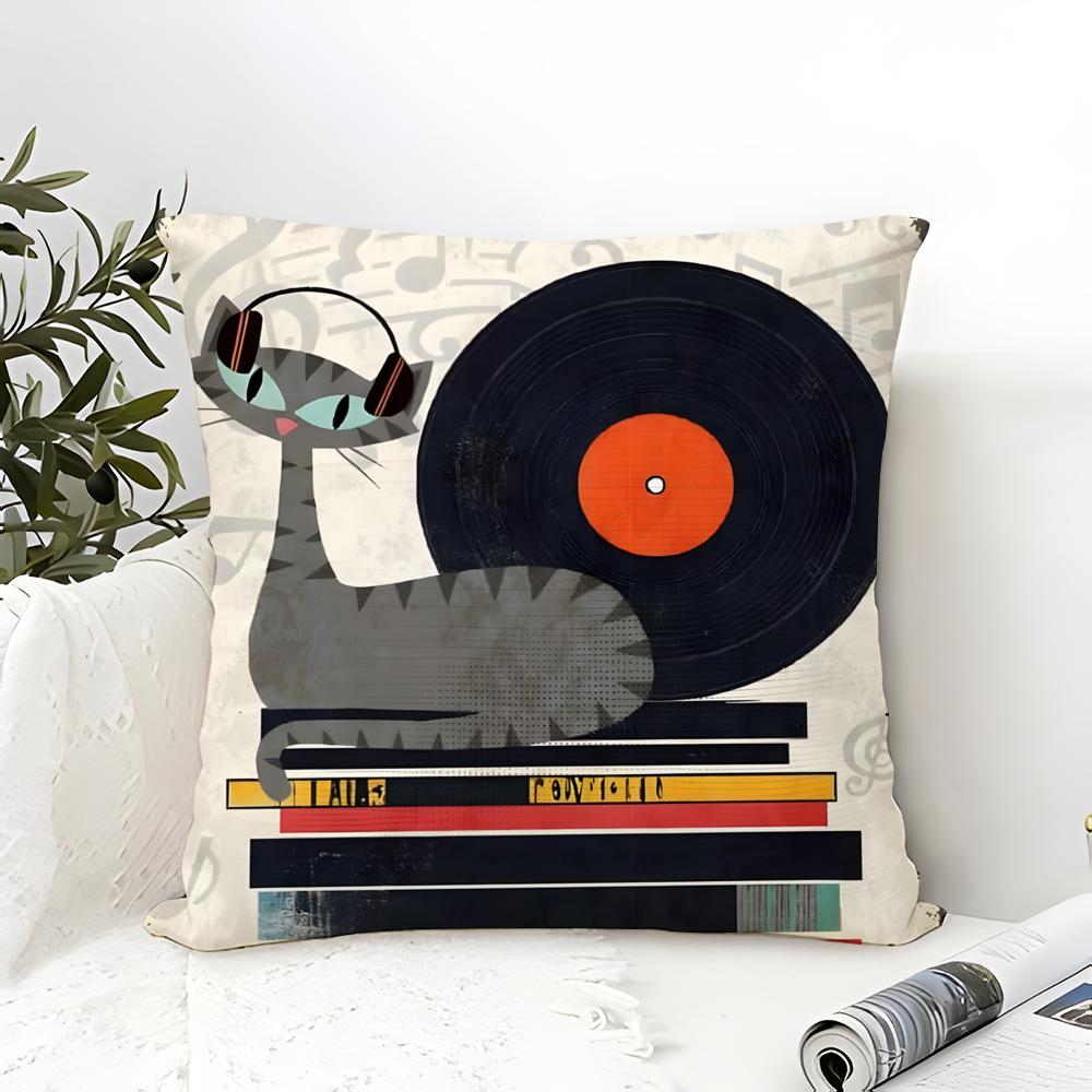 Eenvoudig Stijlvol Muziekplaat Ontwerp Kussensloop Katoen Linnen Stof Vierkant Rits Kussensloop Huis Decoratief Woonkamer