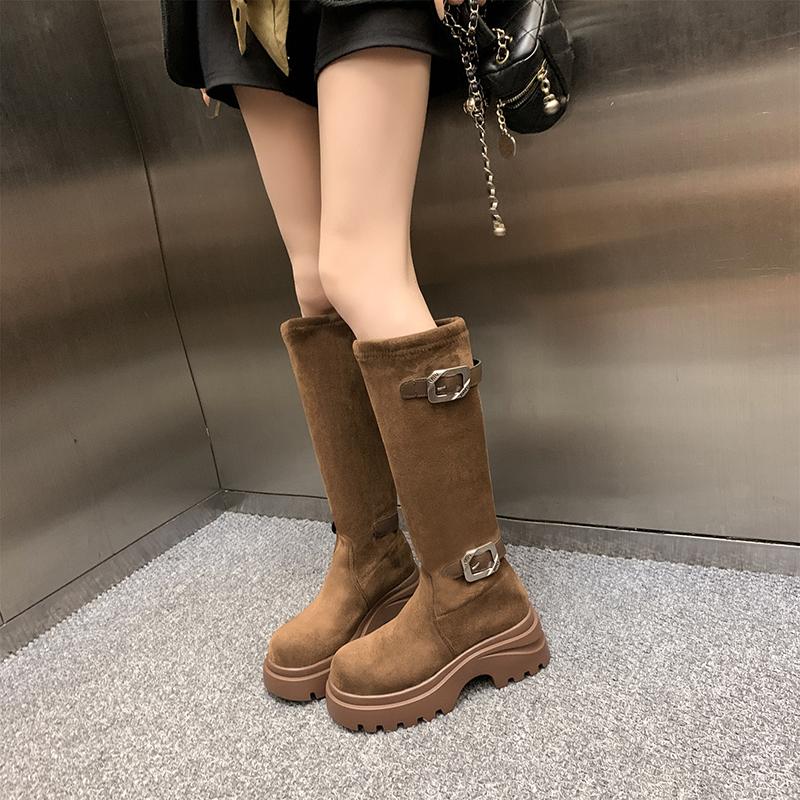 Fashion 2025 Women Stylish Mid-Calf Slouchy Boots Soft Comfortable Round Toe Design Buckle Latch Design Outdoor Casual Shoes