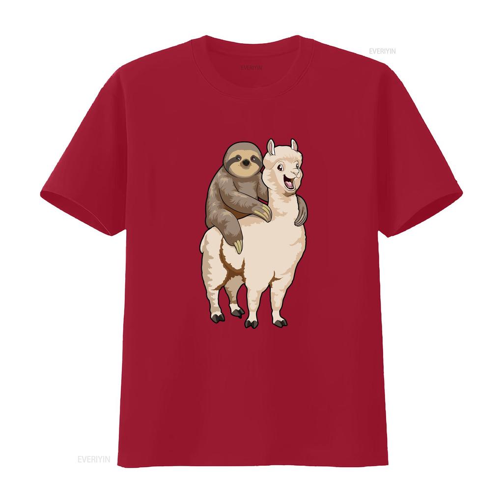 Sloth Riding Llama Funny Lazy Animal Pun T Shirt Sizes S 5XL vintage Washed Breathable Casual streetwear graphic fashion