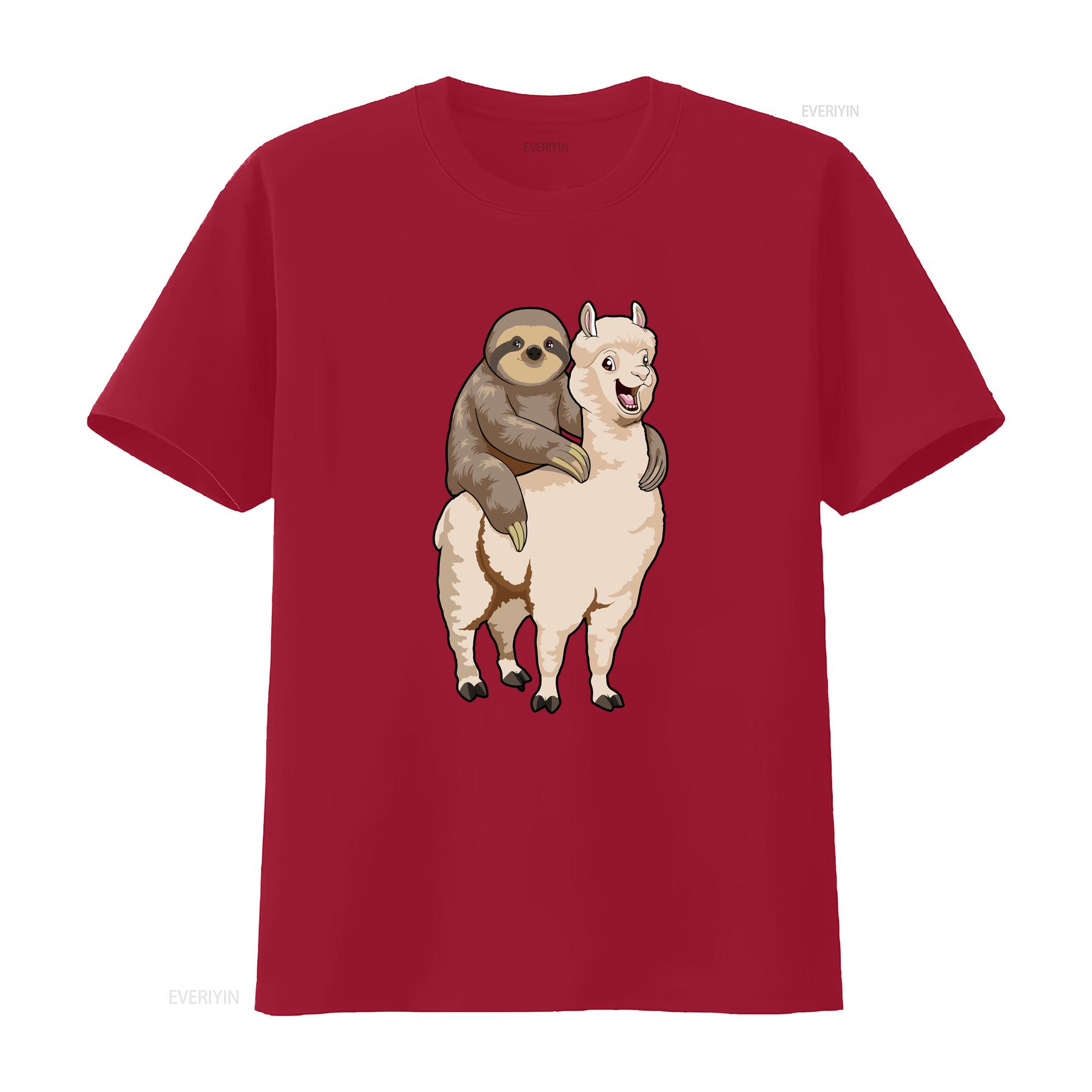 Sloth Riding Llama Funny Lazy Animal Pun T Shirt Sizes S 5XL vintage Washed Breathable Casual streetwear graphic fashion S