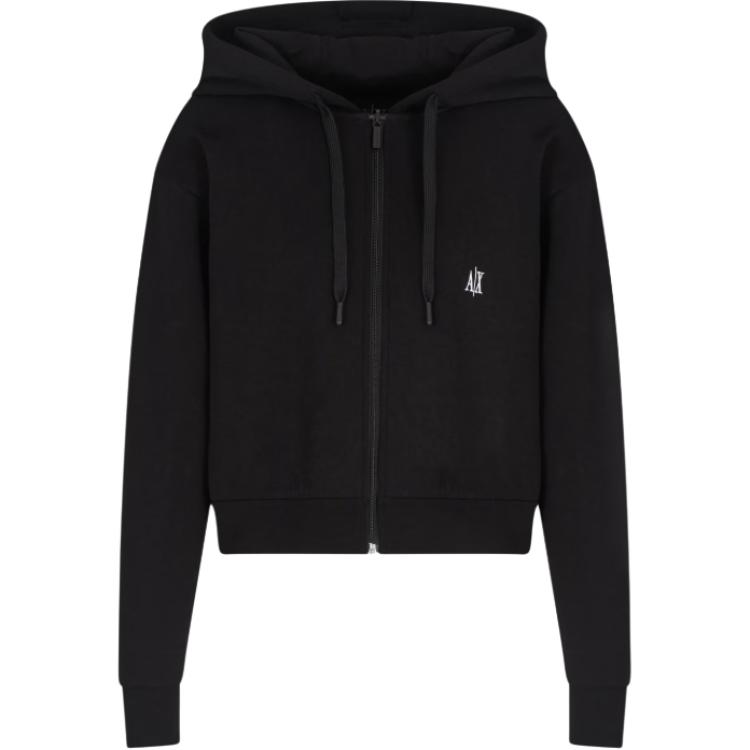 Armani Exchange Solid Color Hooded Zip-Up Sweatshirt Women Tops Black XW000822-AF10818-UC001