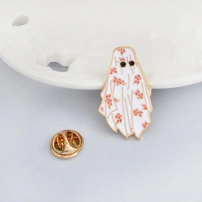 2Pcs Eye Drops Cartoon Brooch Ghost Creative Brooch Creative White Robe Gown Pattern