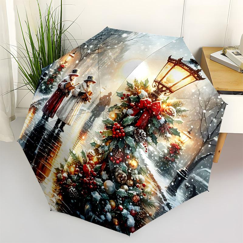 

Carolers, Winter Wonderland Automatic Folding umbrella Compact 8 rib Design, Unique Style, Suitable for Everyday Outdoor Use, Perfect Gift f