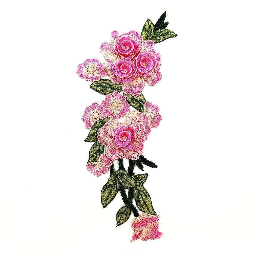 3D Embroidered Sewing On Patches Rose Flower Multicolor Neckline Collar Applique Ethnic Style Craft Flower Patch Sticker