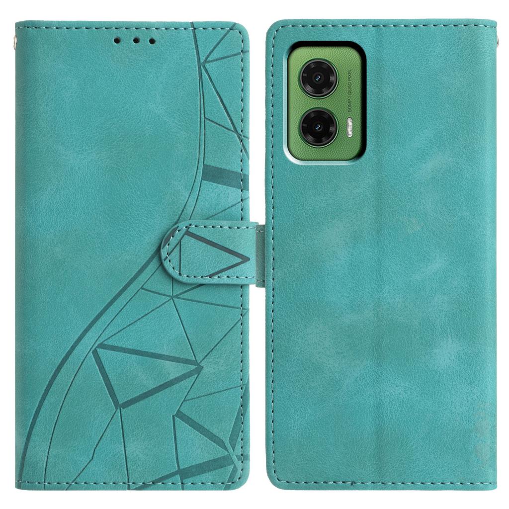 For Motorola Moto G35 5G Case Wallet Stand Imprinted Triangle Pattern Leather Phone Flip Cover