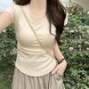 Plain Cotton Short Sleeve T Shirt With Pleated Detail For Casual Wear