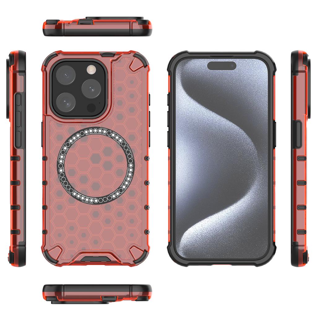 For iPhone 15 Pro Magnetic Case Honeycomb Texture TPU+PC Anti-Drop Phone Cover