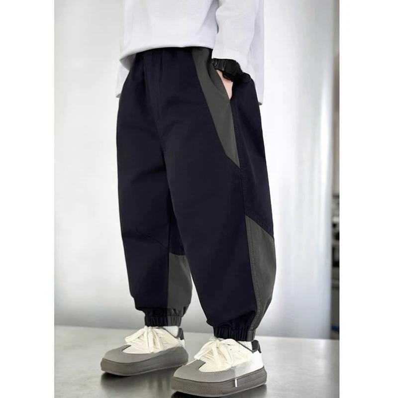Spring Autumn Fashion Splicing Style Boys Pants Loose Patchwork Sport Overalls Cargo Trousers