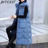 BITCED Damen Übergröße Lange gesteppte Daunenweste mit Kapuze, Verdickter ärmelloser Mantel für Herbst/Winter