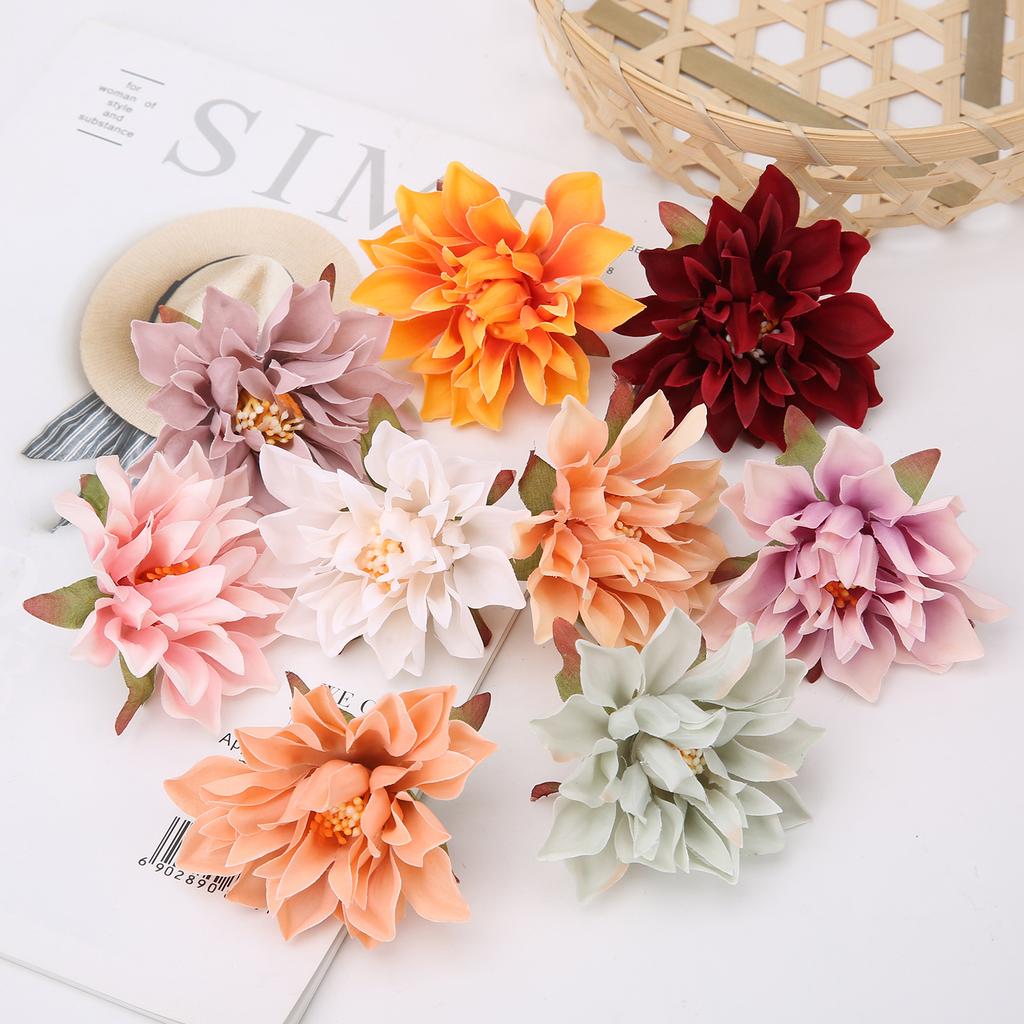 10PCs Silk Artificial Flowers 7Cm Dahlia Flower Heads Home Wedding Decoration Wall Hanging Garden DIY Accessories Wreath Jewelry