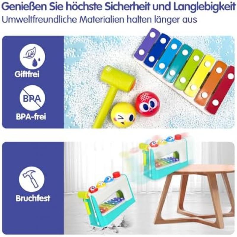 HOLA Toddler Toys 1+ Years, Hammering Xylophone Musical Toy for Boys Girls, 12+ Months Baby Gift, Montessori Educational Toy