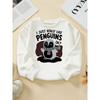 Cute Penguin Winter Scarf Fun Design Girls' Fashionable Crewneck Sweatshirt, Autumn and Winter Western Style Top, Children's Long Sleeved T-shirt