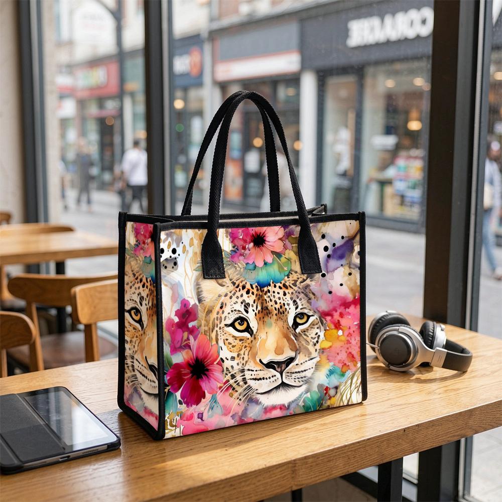 Floral Leopard Tote Bag Stylish Casual Shopping Bag Lightweight Daily Carry All Handbag