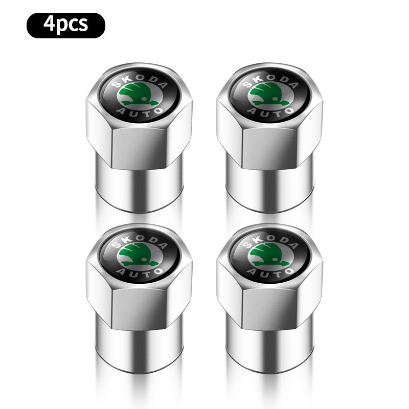 2025 New 4Pcs Car Goods Dustproof Cap Car Tire Valve Stem Caps Bolt-In For Skoda A7 Fabia Kamiq Karoq Kodiaq Octavia Rapid Scala