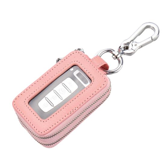 Etui na kluczyk samochodowy ze sztucznej skóry przezroczyste okienko brelok do kluczy metalowy haczyk przenośny uchwyt na breloczek z kluczykiem samochodowym torba na zamek błyskawiczny Protector etui portfel