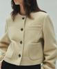 Diagonal Woolly No Collar Jacket (Beige)