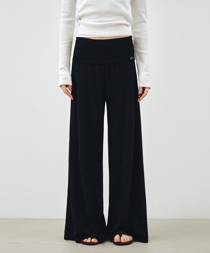 Mongdol Foldable Elastic Waist Wide Pants Black Mdpt083Black