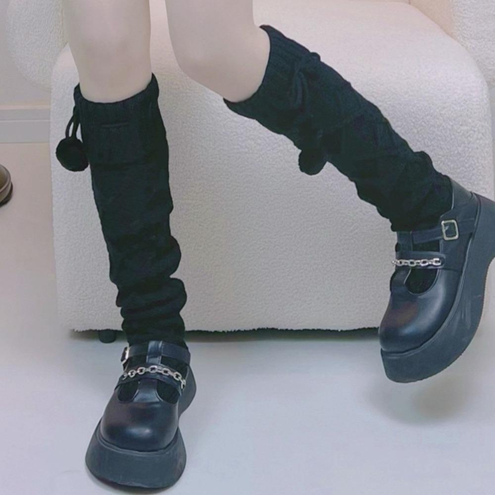 Ins Knee High Stockings Plush Ball Thicken Knitted Stockings Fashion Leg Warmer Stocking  Home