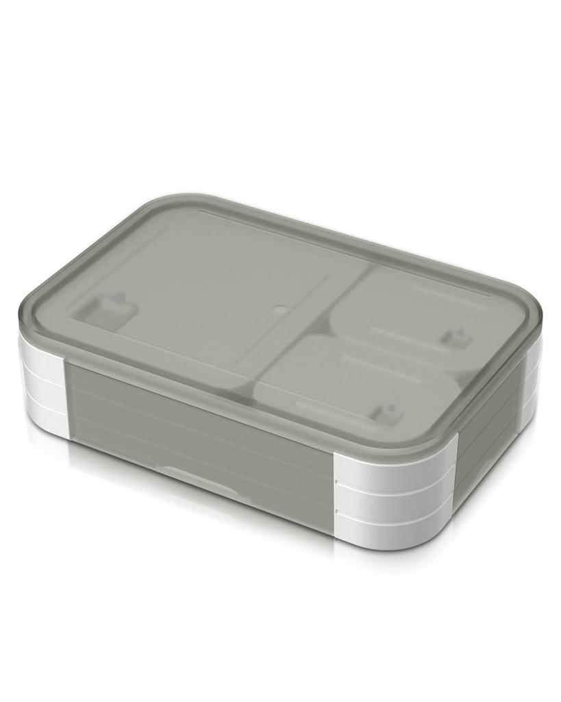 Large Capacity 1100ml Lunch Box with 3 Suitable for Men and Women Compartments, Leak-Proof, Microwave-Safe, Gray,