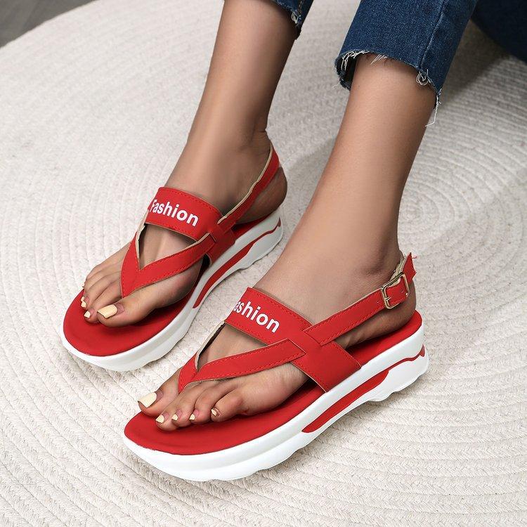Foreign trade large size slope heel toe buckle with sandals women 2024 summer South East Asia outer wear thick-soled Roman sandals
