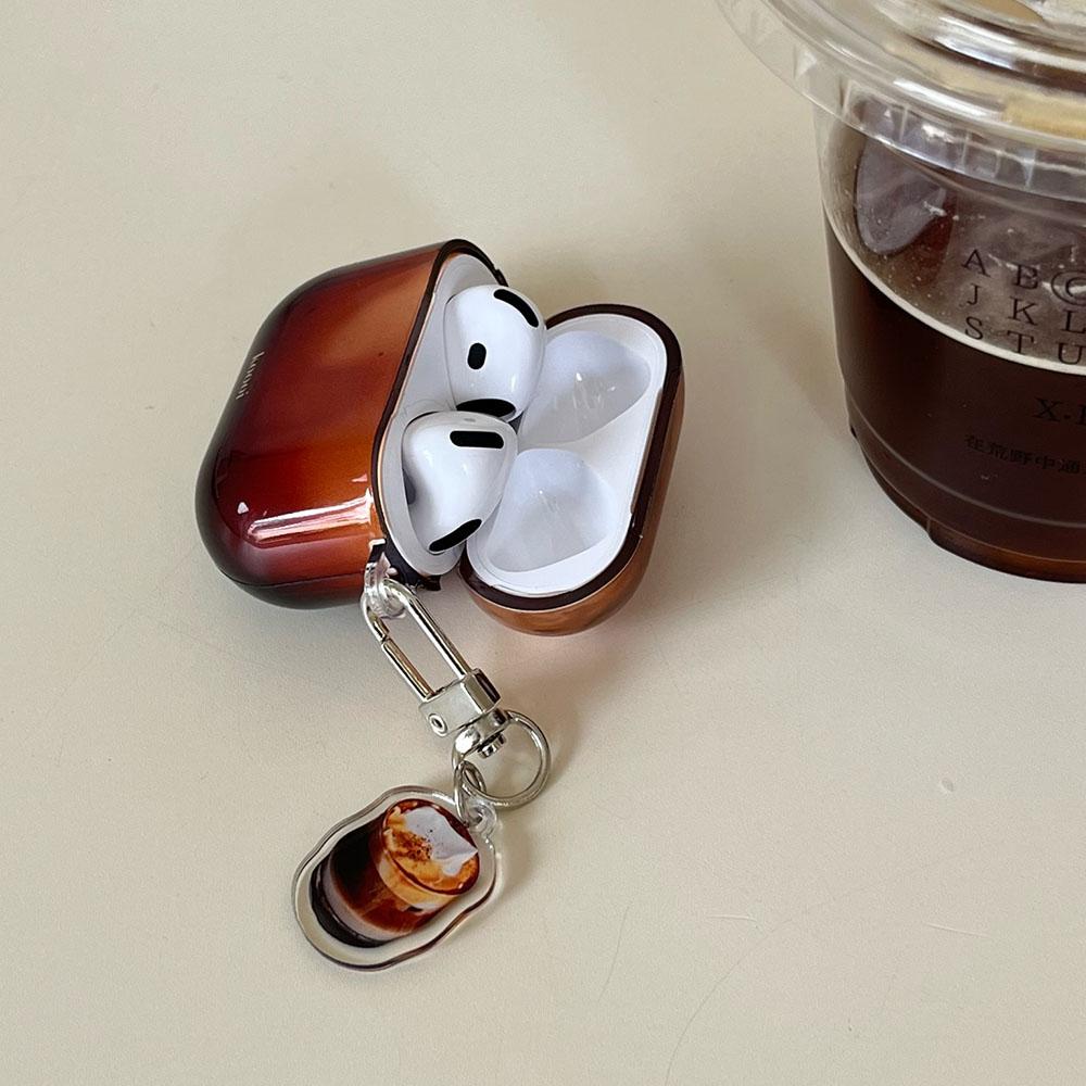 Korea Lovely Transparent Amber Soft Earphone Case For AirPods 4 With Coffee Pendant Protective Shell For AirPods Pro 2 3
