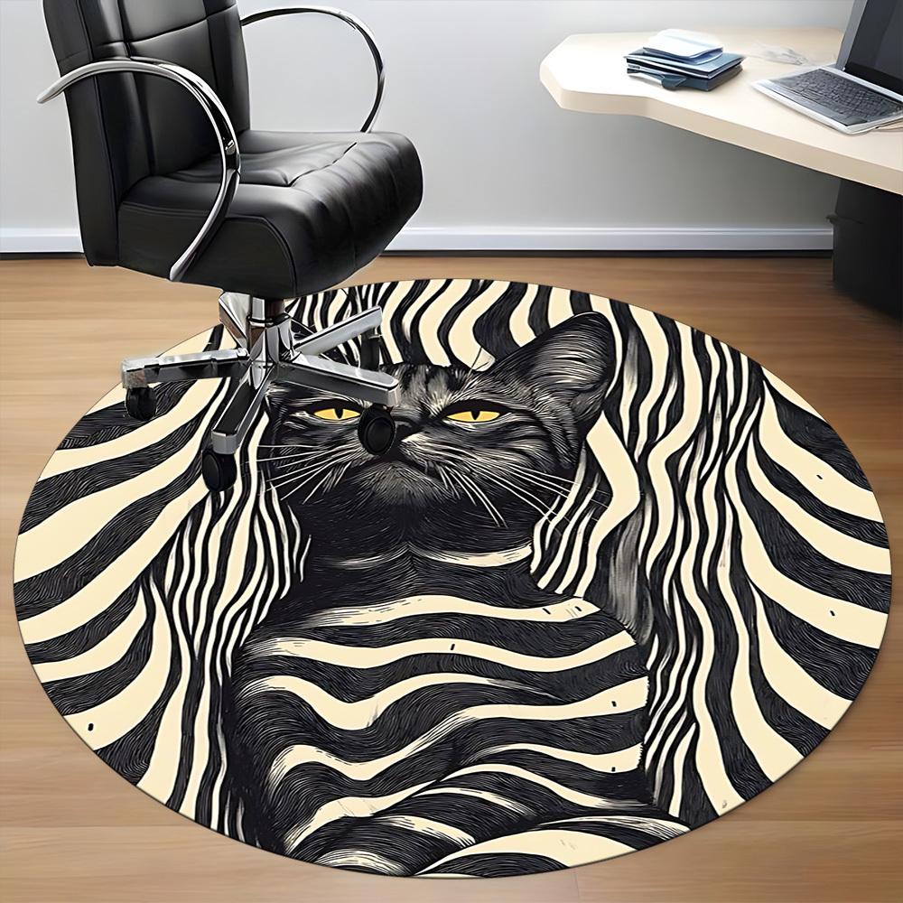 1pc Zebra Cat Office Round Area Rug, Indoor Mat Suitable ForOffice, Under Office Chairs Bedroom Living Room Home Decor, D108