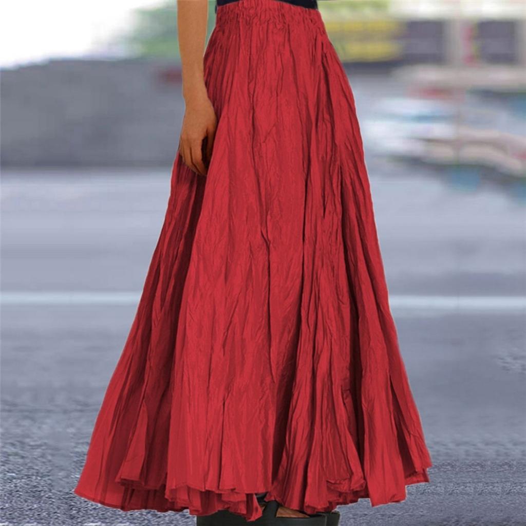 Women's  Casual Pleated Solid Color Half Skirt, Pleated A-line Skirt, Large Swing Floor-length Skirt