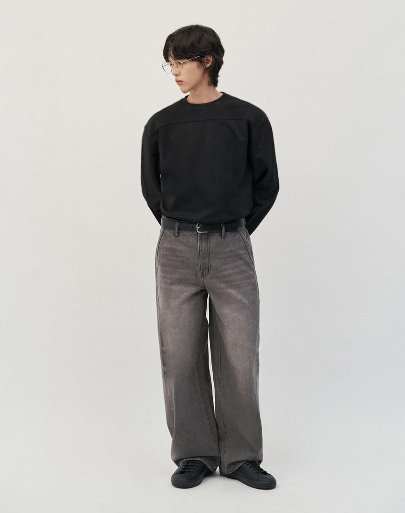 WORK ON BODY OFF [Shoulder +3Cm] Wide Oversized Long Sleeve T-Shirt [Black]