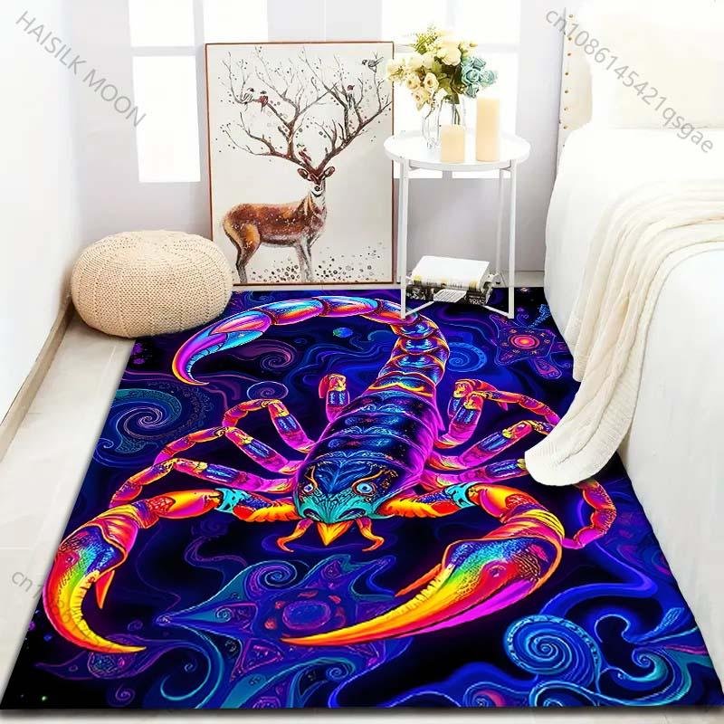 Neon Fantasy Skorpion-Print Teppich für Schlafzimmer Wohnzimmer Bettseite Sofa Bodenmatte Moderne Heimdeko Bereichsteppich Große Größe