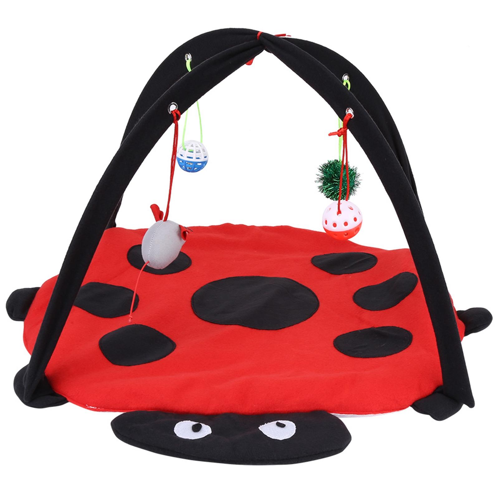 

Foldable Cat Activity Play Mat Tent Multifunction Pet Bed with Hanging Toy Balls чорний