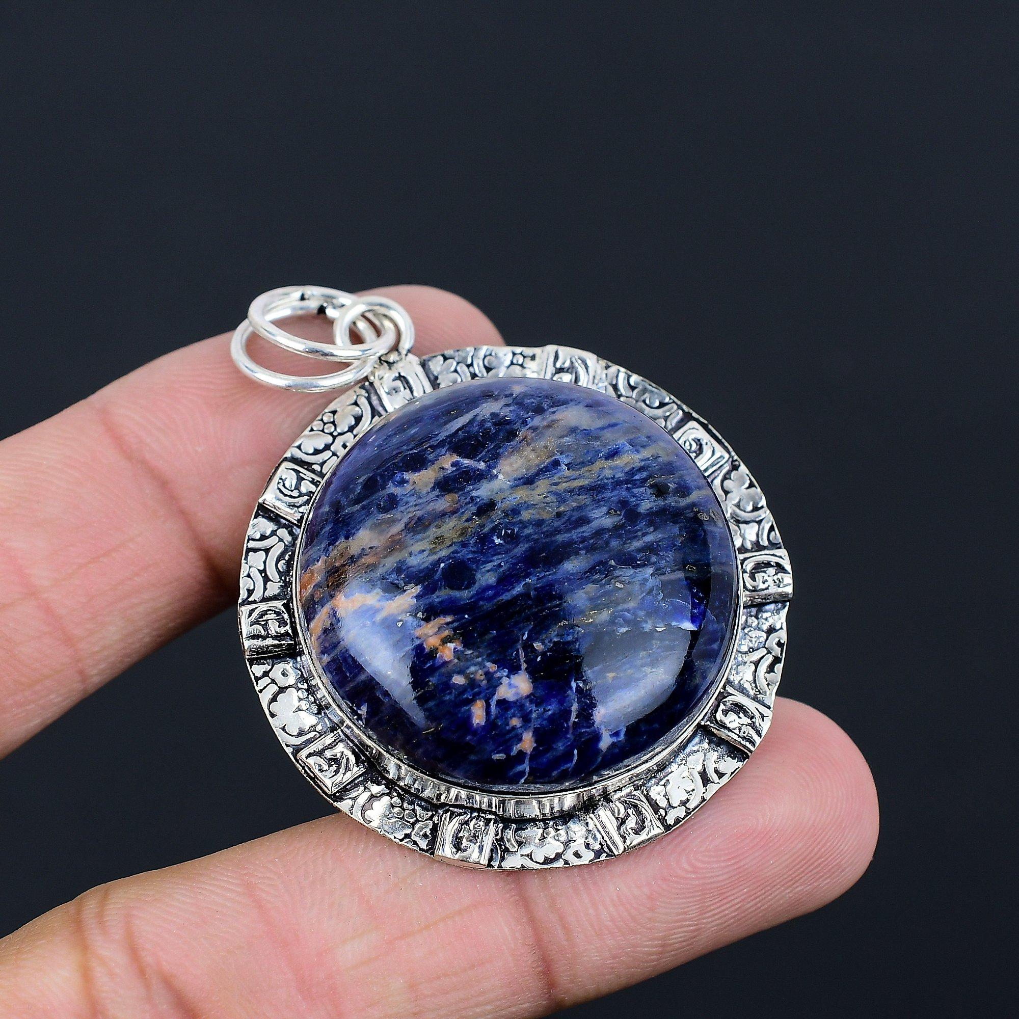 Round Natural Sodalite Sterling Silver Daughter Engagement Anniversary Pendant