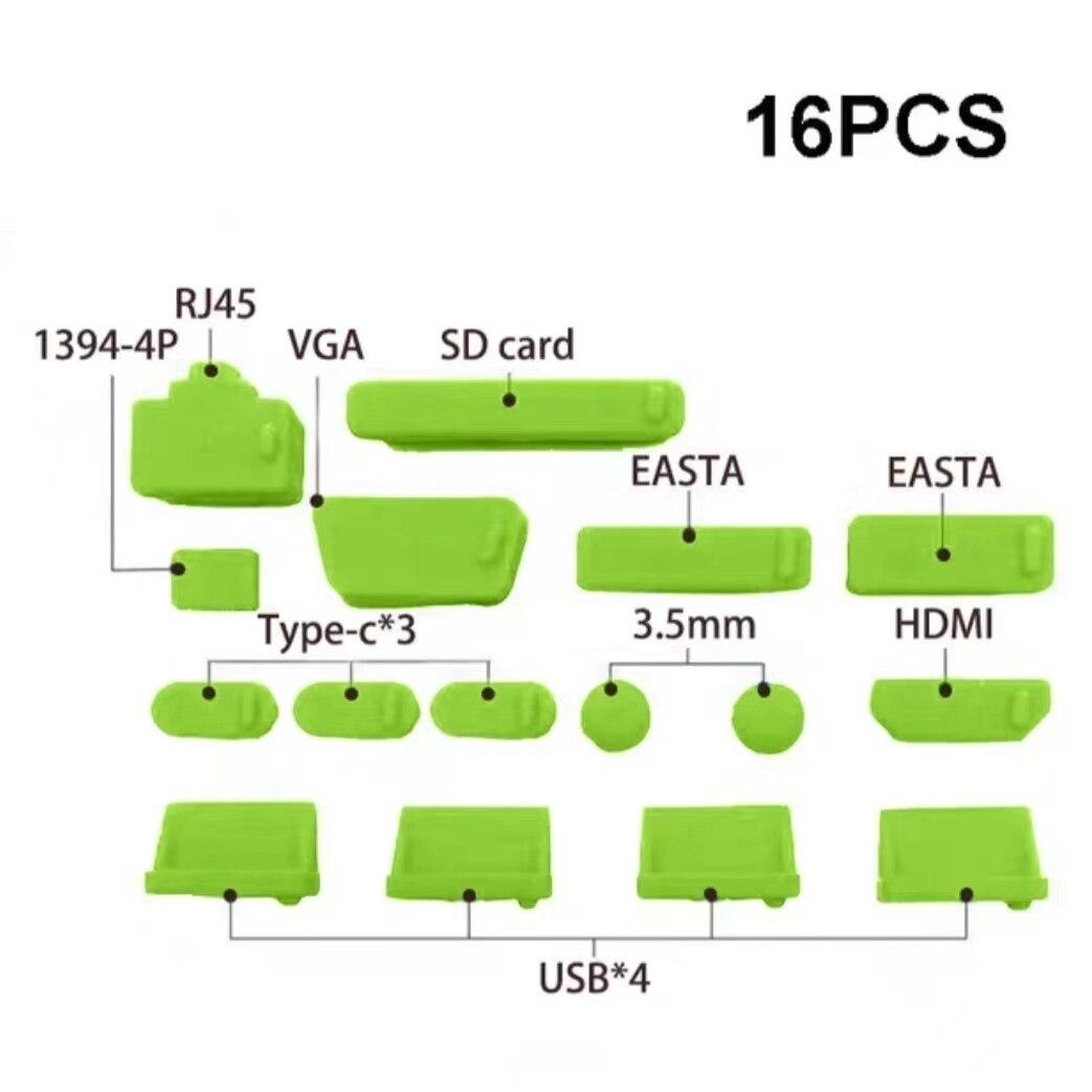 

16 шт. Пилозахисна заглушка для ноутбука, пилозахисна пробка для ноутбука, універсальна USB-заглушка для пилу, інтерфейс комп’ютера, водонепроникна кришка 16pcs зелений
