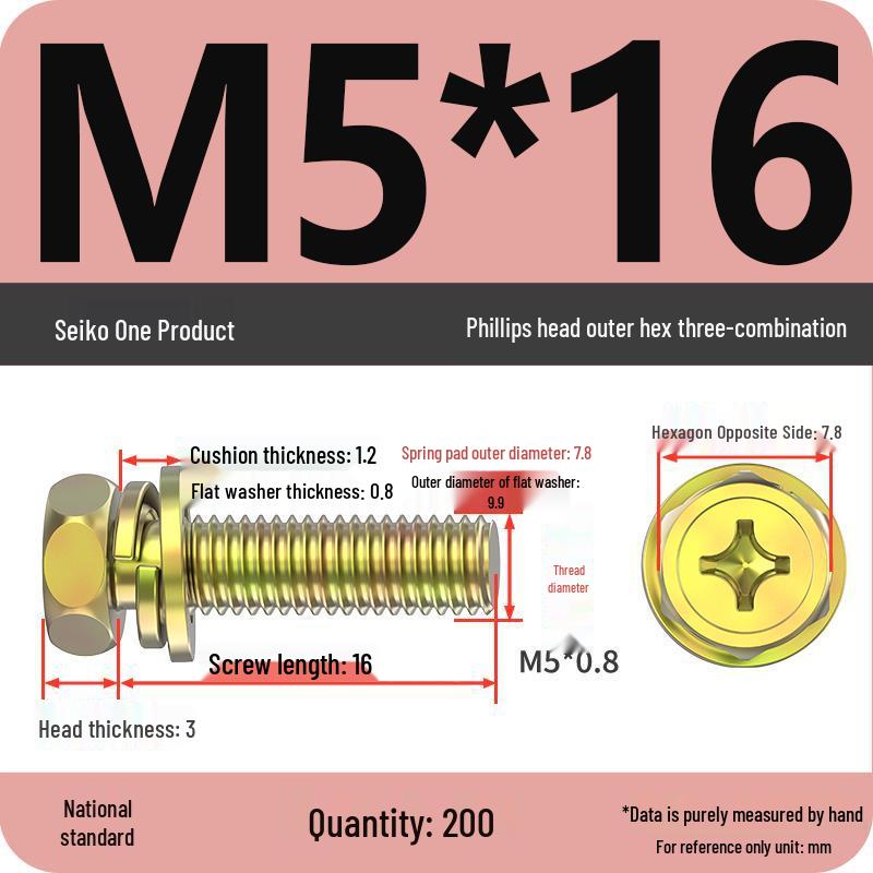 Hexagon Head Combination Screw Bolt Set with Washer and Spring Washer