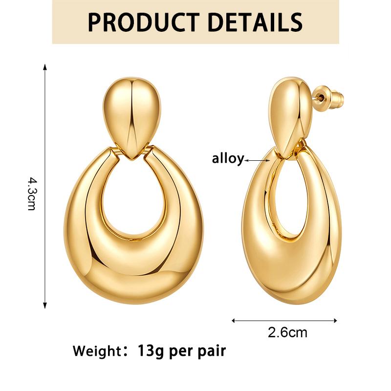 Vintage Golden Smooth Teardrop Clip on Earrings for Women Metal Thick Geometric Non Pierced Drop Earring Statement Party Jewelry