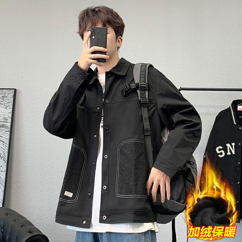 Jackets, Men's Jackets, Spring and Autumn Lapels, Casual Fleece, Trendy, Versatile, Korean Cargo Jackets, Men's Fashion Men's Clothing