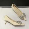 Pointed Stiletto High Heels Women's Autumn Is Not Tired, Middle Heel Rhinestone Bow Temperament Versatile Single Shoes