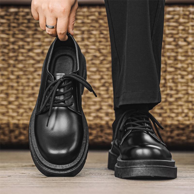 

2025 новые мужские черные деловые повседневные туфли из кожи с большой головой на низкой подошве, увеличивающие рост, мужские туфли Z300 39