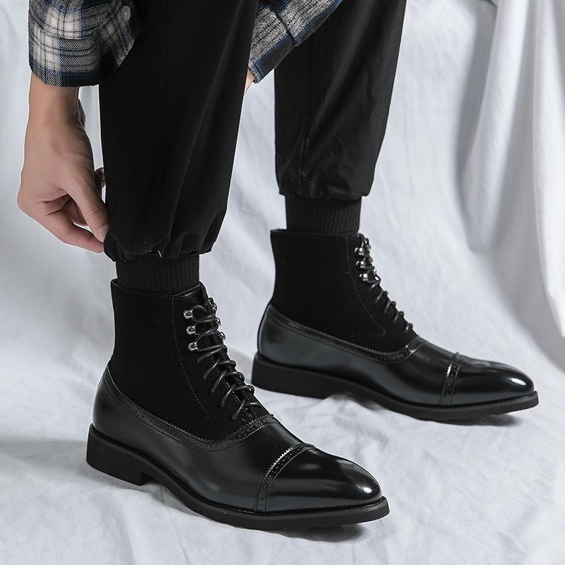 Men's Retro Lace-up High-top Leather Boots - Plus Size Spring/Autumn Fashion Casual Shoes