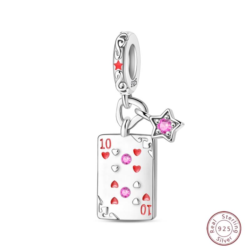 New Copper Poker Card Pendant Beads Black Spade 10-A Royal Flush Red Heart 10-A Charm For Bracelet Woman Jewelry